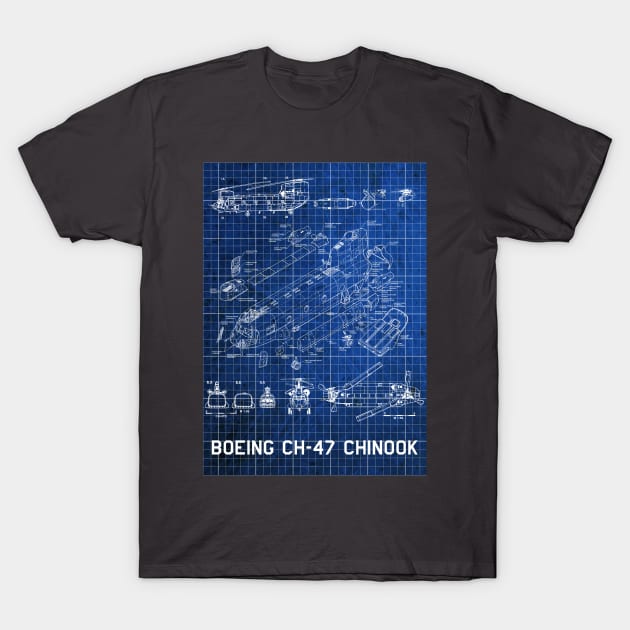 Blueprint of CH 47 Chinook T-Shirt by Geoji 